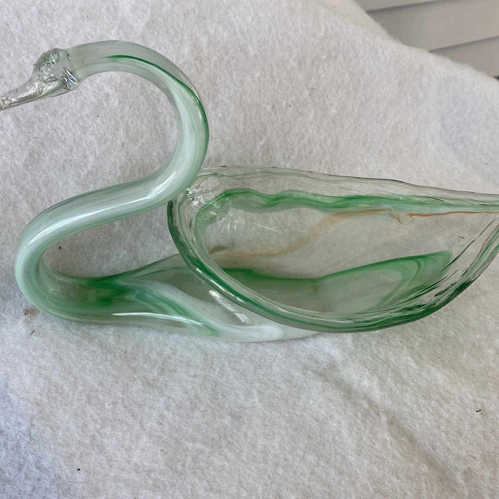 Swan Dish - Vintage Green Opalescent Glass Swan Dish/Planter